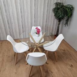 Kosy Koala 4 Seater Glass and Plastic Round Dining Table Set Oak Effect and White - Clear - Portland - Wilko - thumbnail 5