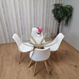 Kosy Koala 4 Seater Glass and Plastic Round Dining Table Set Oak Effect and White - Clear - Portland - Wilko - thumbnail 7
