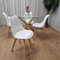 Kosy Koala 4 Seater Glass and Plastic Round Dining Table Set Oak Effect and White - Clear - Portland - Wilko - thumbnail 6