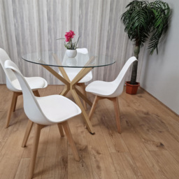 Kosy Koala 4 Seater Glass and Plastic Round Dining Table Set Oak Effect and White - Clear - Portland - Wilko - thumbnail 4