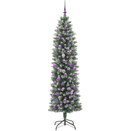 vidaXL Pre-Lit Warm White LED and Lilac Baubles Green Slim Artificial Christmas Tree 6.8ft - Wilko - thumbnail 3