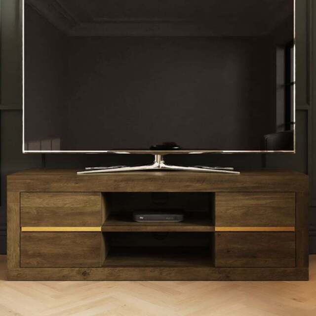 GFW Astley 4 Drawer 2 Open Shelf Knotty Oak TV Unit - Size: 45 x 130 x 39cm - Brown - Wilko - image 1