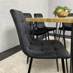 Kosy Koala 6 Seater Velvet Wooden Dining Set with Bench Black - Multi - Wilko - thumbnail 5