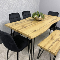 Kosy Koala 6 Seater Velvet Wooden Dining Set with Bench Black - Multi - Wilko - thumbnail 3