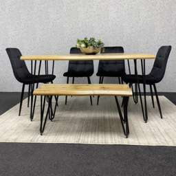 Kosy Koala 6 Seater Velvet Wooden Dining Set with Bench Black - Multi - Wilko - thumbnail 6