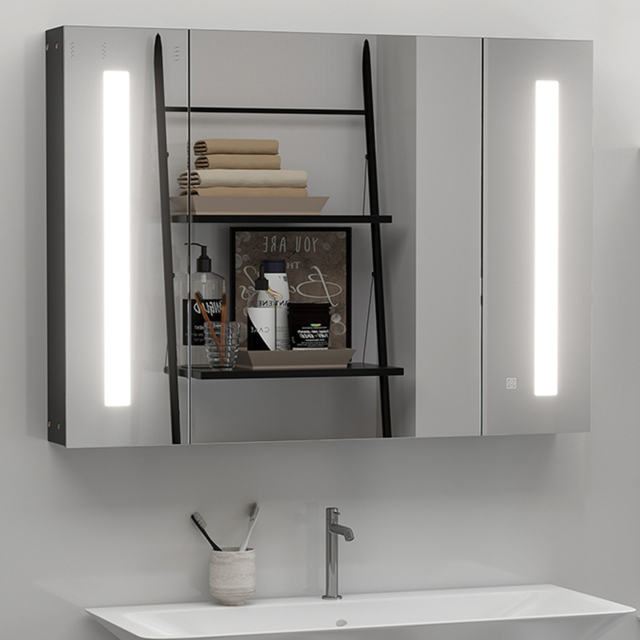 Kleankin Natural 2 Side LED Mirror Bathroom Cabinet - Size: 90 x 15 x 65cm - Wilko - image 1