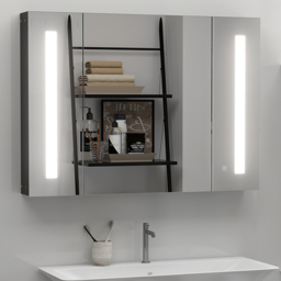 Kleankin Natural 2 Side LED Mirror Bathroom Cabinet - Size: 90 x 15 x 65cm - Wilko - thumbnail 1