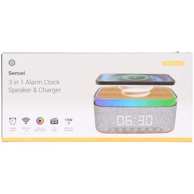 Sensei 3 in 1 Alarm Clock Speaker and Charger - Wilko - image 1