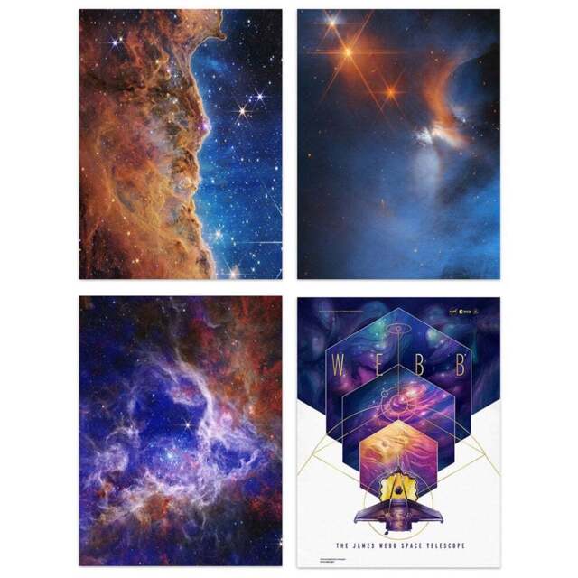 Artery8 NASA James Webb Space Telescope Carina Nebula Stars Wall Art Print 30 x 41cm 4 Pack - Size: 40.5 x 30.5 x 0.3cm - Blue - Wilko - image 1