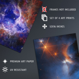 Artery8 NASA James Webb Space Telescope Carina Nebula Stars Wall Art Print 30 x 41cm 4 Pack - Size: 40.5 x 30.5 x 0.3cm - Blue - Wilko - thumbnail 5