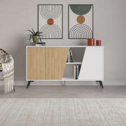 Decortie Fiona 3 Door 2 Shelf White and Oak Sideboard - Size: 82 x 150 x 35.6cm - Multi - Wilko - thumbnail 4