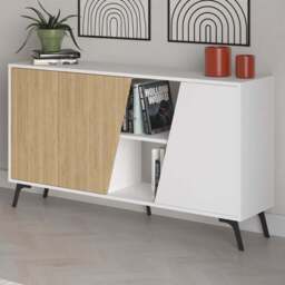 Decortie Fiona 3 Door 2 Shelf White and Oak Sideboard - Size: 82 x 150 x 35.6cm - Multi - Wilko - thumbnail 1