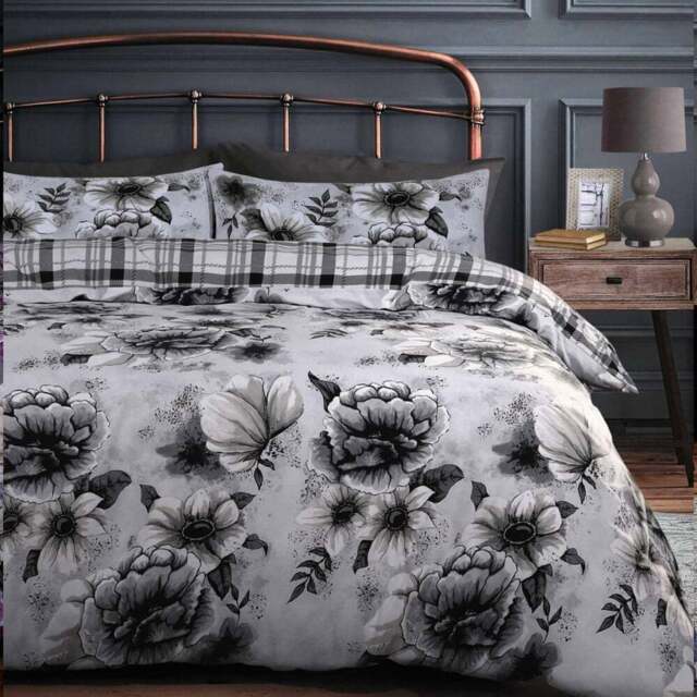 Velosso EasyCare Double Grey Classic Floral Reversible Duvet Set - Serene - Wilko - image 1
