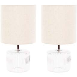 ValueLights Set of 2 Betty Natural Shade Clear Glass LED Table Lamp - Cream - Wilko