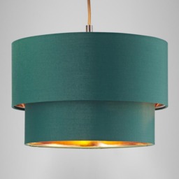 Happy Homewares Modern 2 Tier Forest Green Cotton Pendant Shade with Copper Inner - Size: 20 x 30 x 30cm - Wilko - thumbnail 6