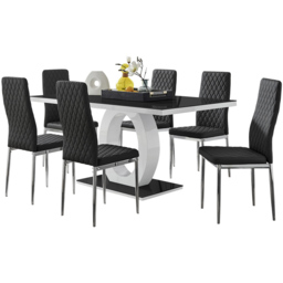 Furniturebox Lucia Valera 6 Seater Dining Set Grey Gloss Black and Chrome - Wilko - thumbnail 3