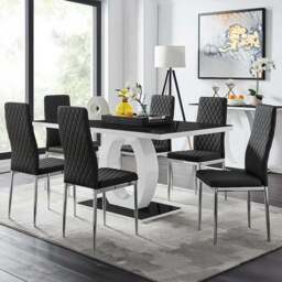 Furniturebox Lucia Valera 6 Seater Dining Set Grey Gloss Black and Chrome - Wilko - thumbnail 1