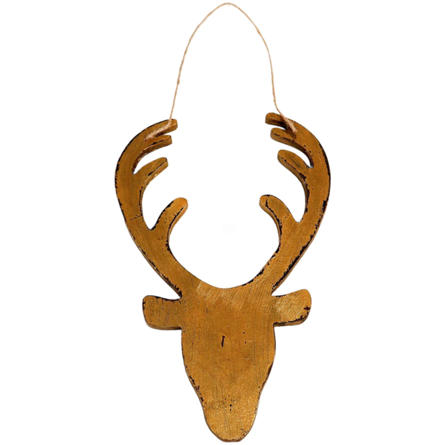 Shatchi Golden Deer Head Wooden Hanging Christmas Decoration 26cm - Size: 25 x 12 x 8cm - Wilko - image 1