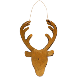 Shatchi Golden Deer Head Wooden Hanging Christmas Decoration 26cm - Size: 25 x 12 x 8cm - Wilko - thumbnail 1