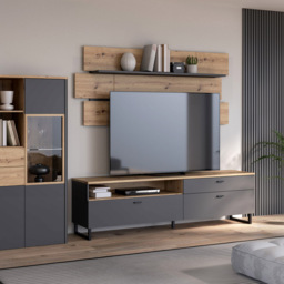Florence Klara 2 Door Single Drawer Single Shelf Grey and Oak TV Unit with LED Lighting - Size: 57.7 x 205.1 x 41.3cm - Multi - Furniture To Go - Wilk - thumbnail 7