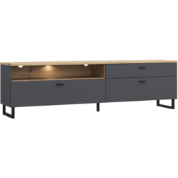 Florence Klara 2 Door Single Drawer Single Shelf Grey and Oak TV Unit with LED Lighting - Size: 57.7 x 205.1 x 41.3cm - Multi - Furniture To Go - Wilk - thumbnail 3