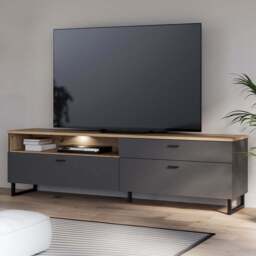 Florence Klara 2 Door Single Drawer Single Shelf Grey and Oak TV Unit with LED Lighting - Size: 57.7 x 205.1 x 41.3cm - Multi - Furniture To Go - Wilk - thumbnail 1