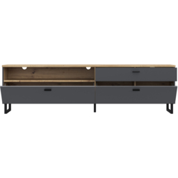 Florence Klara 2 Door Single Drawer Single Shelf Grey and Oak TV Unit with LED Lighting - Size: 57.7 x 205.1 x 41.3cm - Multi - Furniture To Go - Wilk - thumbnail 5