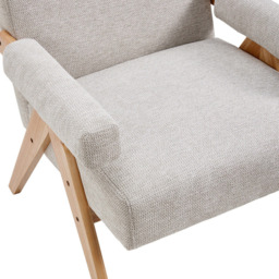 Living and Home Beige Linen Upholstered Wooden Armchair - Size: Single - Cream - Wilko - thumbnail 6