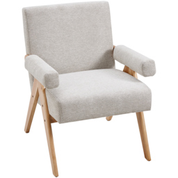 Living and Home Beige Linen Upholstered Wooden Armchair - Size: Single - Cream - Wilko - thumbnail 3