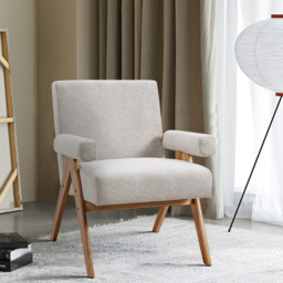 Living and Home Beige Linen Upholstered Wooden Armchair - Size: Single - Cream - Wilko - thumbnail 4