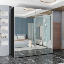 Sliding Wardrobes 4U Etna 2 Door Black Wide Full Mirrored Wardrobe 200cm - Wilko - thumbnail 4