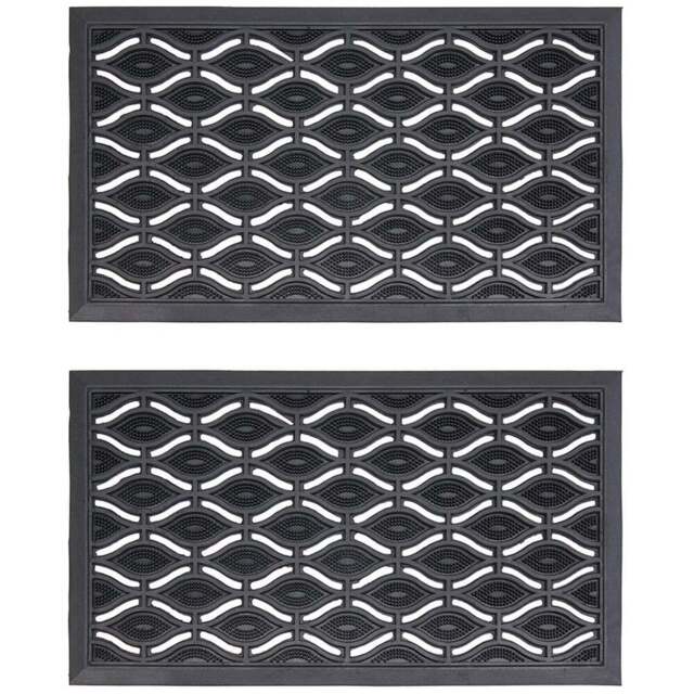 JVL Elipses Rubber Door Mat 40 x 70cm 2 Pack - Black - JVL Homewares - Wilko - image 1