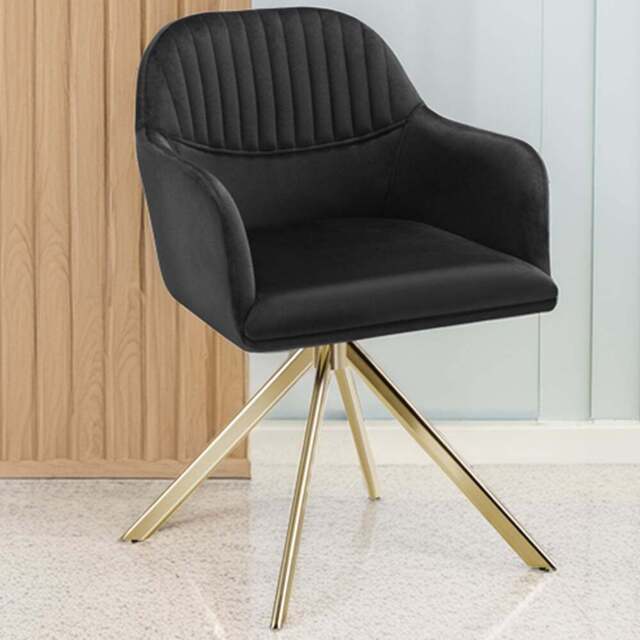 tectake Lona Set of 6 Black and Gold Velvet Fabric Accent Chair - Size: Single - Wilko - image 1