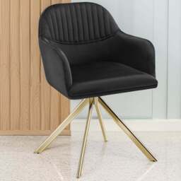 tectake Lona Set of 6 Black and Gold Velvet Fabric Accent Chair - Size: Single - Wilko