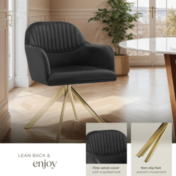 tectake Lona Set of 6 Black and Gold Velvet Fabric Accent Chair - Size: Single - Wilko - thumbnail 5
