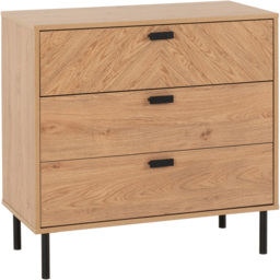 Seconique Leon 3 Drawer Medium Oak Effect Chest of Drawers - Brown - Wilko - thumbnail 3