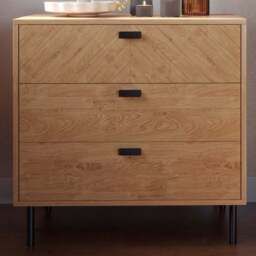 Seconique Leon 3 Drawer Medium Oak Effect Chest of Drawers - Brown - Wilko - thumbnail 1
