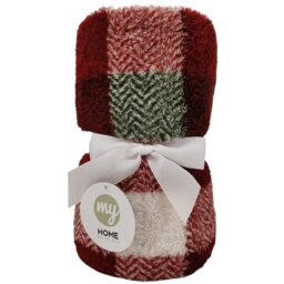Skye Check Teddy Fleece Throw Red - My - Wilko - thumbnail 1