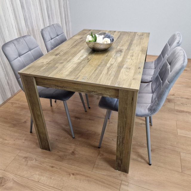 Portland 4 Seater Dining Set Rustic Effect and Grey Velvet - Multi - Wilko - image 1