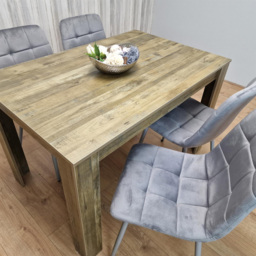 Portland 4 Seater Dining Set Rustic Effect and Grey Velvet - Multi - Wilko - thumbnail 7