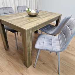 Portland 4 Seater Dining Set Rustic Effect and Grey Velvet - Multi - Wilko - thumbnail 3