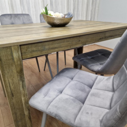 Portland 4 Seater Dining Set Rustic Effect and Grey Velvet - Multi - Wilko - thumbnail 4