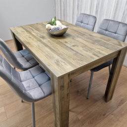 Portland 4 Seater Dining Set Rustic Effect and Grey Velvet - Multi - Wilko - thumbnail 5