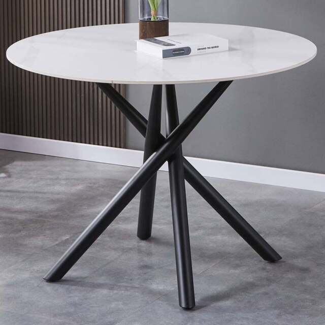 Avesta Marble Effect 4 Seater Round Dining Table White - Wilko - image 1