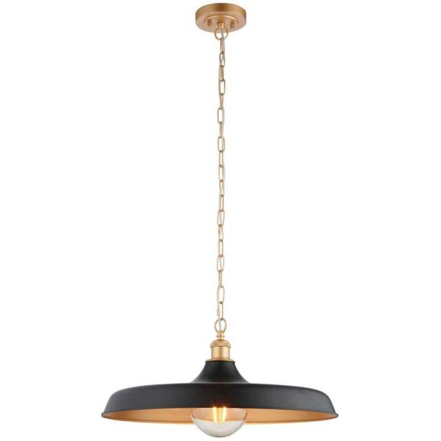 Merano Afragola Dome Matt Black and Satin Gold Pendant Ceiling Light - Size: 50 x 50 x 169cm - Wilko - image 1