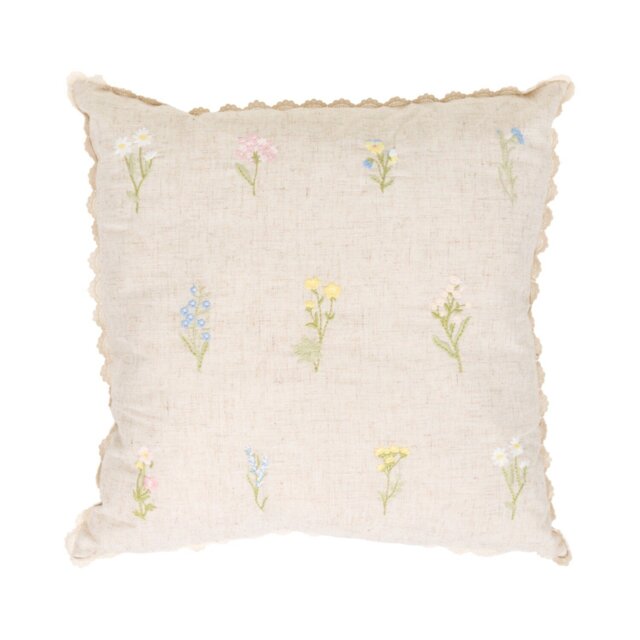 Pippa Floral Embroidered Cushion Beige - Divante - Wilko - image 1