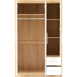 Seconique Seville 3 Door 2 Drawer White Gloss Light Oak Effect Veneer Wardrobe - Size: 3 Door, 2 Drawer - Wilko - thumbnail 5