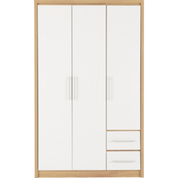Seconique Seville 3 Door 2 Drawer White Gloss Light Oak Effect Veneer Wardrobe - Size: 3 Door, 2 Drawer - Wilko - thumbnail 4
