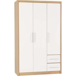 Seconique Seville 3 Door 2 Drawer White Gloss Light Oak Effect Veneer Wardrobe - Size: 3 Door, 2 Drawer - Wilko - thumbnail 3