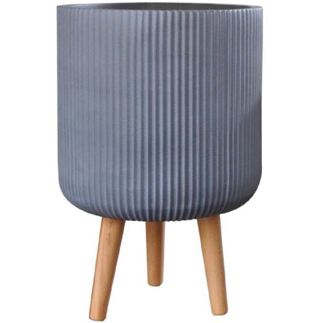 wilko Ribbed Grey Indoor Cylinder Plant Pot with Legs 36cm - Instadecor - image 1